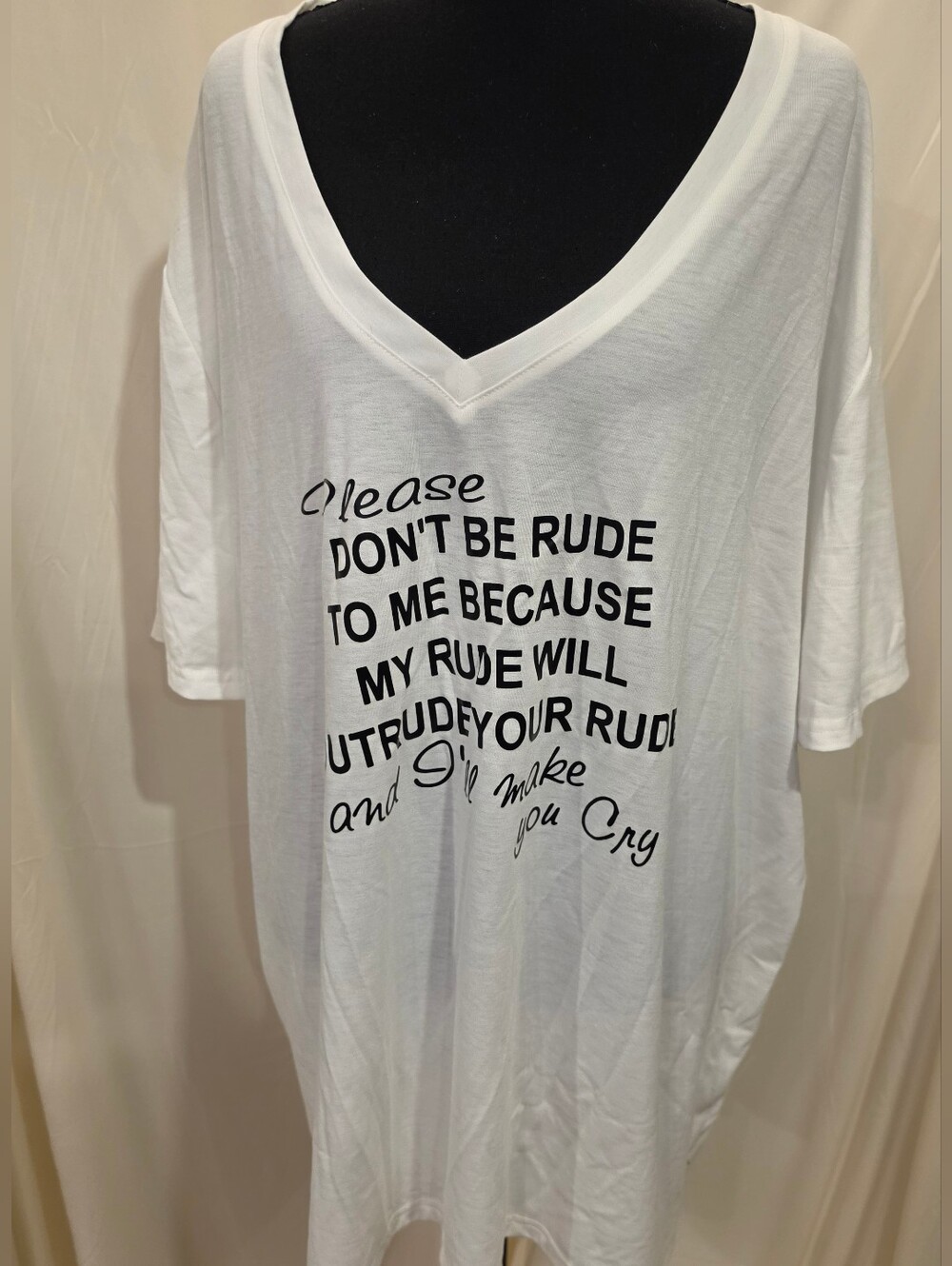 Women’s White Graphic Tee Please Don’t Be Rude 5XL Funny Tee